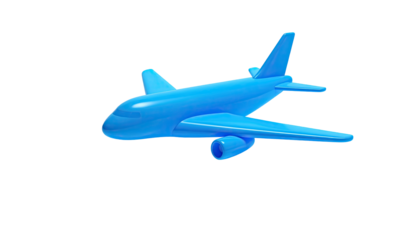 A blue, glossy, toy airplane, isolated on a black background, side view