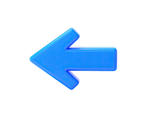 A shiny, blue directional arrow pointing left, set against a black backdrop