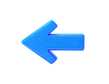 A shiny, blue directional arrow pointing left, set against a black backdrop - Powered by Adobe
