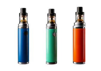 Set sleek, modern colorful vape device set against a clean, isolated on transparent or white background