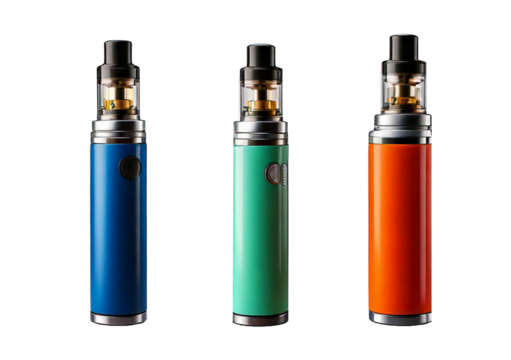 Set sleek, modern colorful vape device set against a clean, isolated on transparent or white background