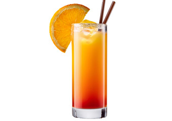 Tequila sunrise cocktail isolated on transparent or white background
