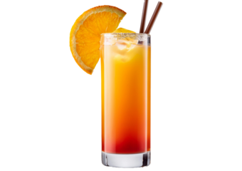Tequila sunrise cocktail isolated on transparent or white background
