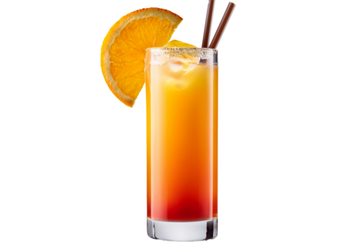Tequila sunrise cocktail isolated on transparent or white background