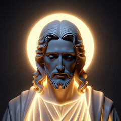 Jesus christ divine light portrait spiritual symbolism glowing halo sacred robe illuminated holiness figure art