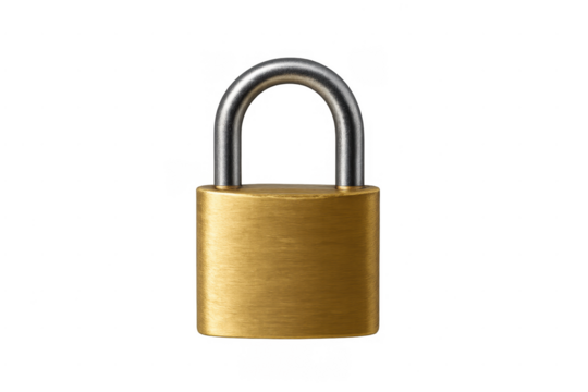 Brass padlock showing security and protection concept