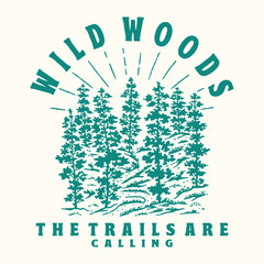 forest illustration hiking trail graphic tree design wilderness badge outdoor vintage adventure © kaboet