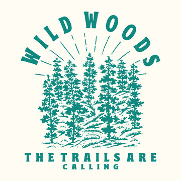 forest illustration hiking trail graphic tree design wilderness badge outdoor vintage adventure