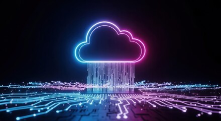 Digital cloud computing with data streams over an illuminated circuit board background