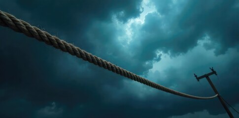 A taut rope stretches across a dramatic, stormy sky, creating a sense of suspense and unease The dark clouds and ominous lighting add to the feeling of tension , stormy sky, sky, fear