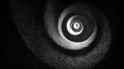 Textured concrete spiral well descends toward a central light source