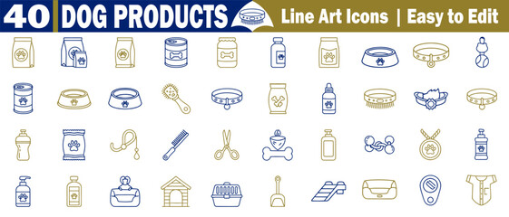 Dog products line art icons, easy to edit, set for promotion and decoration, vector illustrations. 