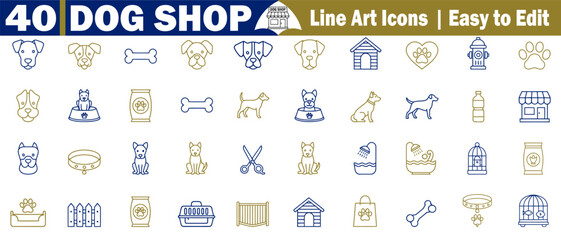 A big set of linear style illustrations representing a pet shop for dogs, easy to modify vector. 