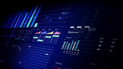 Futuristic financial trading dashboard motion background with glowing charts, analytics interface, stock market graphs, and real-time fintech data visualization design - Powered by Adobe