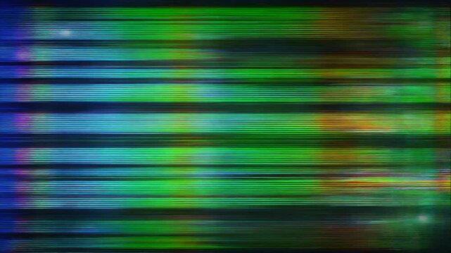 Abstract digital background with horizontal color bars and glitch effect.