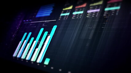 Futuristic financial trading dashboard motion background with glowing charts, analytics interface, stock market graphs, and real-time fintech data visualization design - Powered by Adobe
