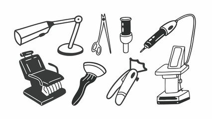 Doodle set of 10 dental machines vector illustration scalable icon eps