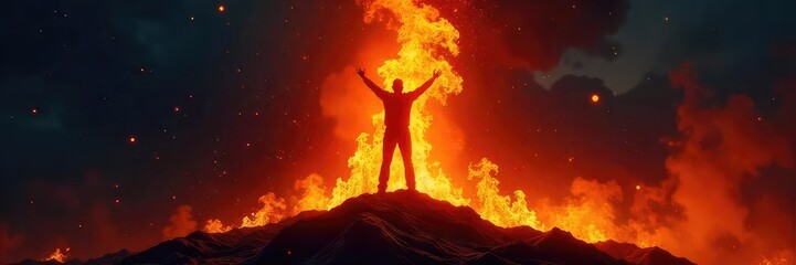 Triumphant flames engulfing a dark background, signifying victory and ultimate success A powerful image representing achievement and overcoming adversity , strength, success, power