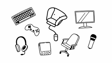Doodle-style vector illustration of essential gaming accessories for digital art © freelancemoment