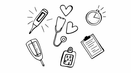 Hand drawn health checkup doodles set scalable vector illustration for medical concepts