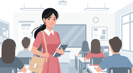 Dedicated Teacher in Classroom with Students, Illustration