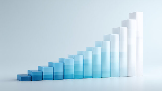3D bar graph in pastel blue showing business growth over time.
