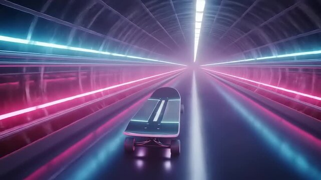 Futuristic Vehicle Speeding Through Neon Lit Tunnel.