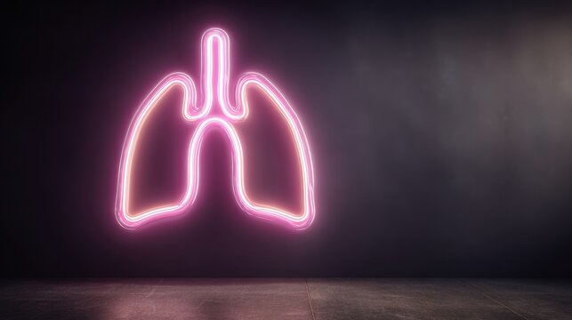 Neon Lung Scan Representation in a Dark Medical Environment Featuring Minimalistic Contours