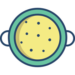 Fototapeta premium Top View of a Yellow Soup Bowl with Dark Blue Dots and Teal Rim and Handles on a Transparent Background