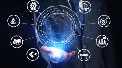 Obraz premium Business strategy defines goals and long-term direction. A clear business strategy supports decision-making, with business strategy driving growth and business strategy execution. Spire