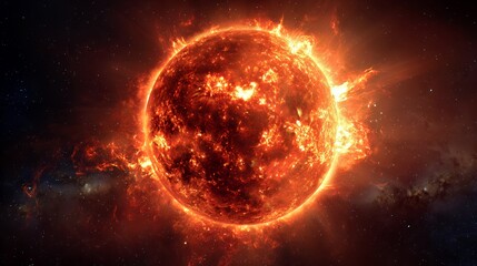 Obraz premium Solar Inferno: Flaming Starburst in Cosmic Darkness
