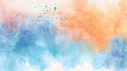 Obraz premium Vibrant blend of blue and orange watercolor washes creates an abstract textured background