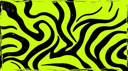 Fototapeta premium Abstract Neon Zebra Pattern Eye-Catching Black and Green Swirl Design