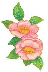 サザンカのスケッチ素材。ベクターイラスト素材。