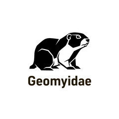 Geomyidae rodent illustration in black and white.