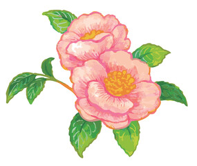 サザンカのスケッチ素材。ベクターイラスト素材。