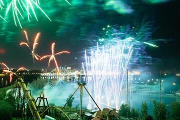 27th of June 2024. International Fireworks festival near the amusement park. Montreal. Holiday fireworks above water
