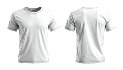 Fototapeta premium Front & back view of a plain white, crew neck t-shirt. Stitched detail visible
