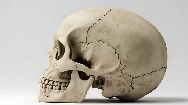 Detailed Study of Human Skull Rotation on White Background for Educational Purposes