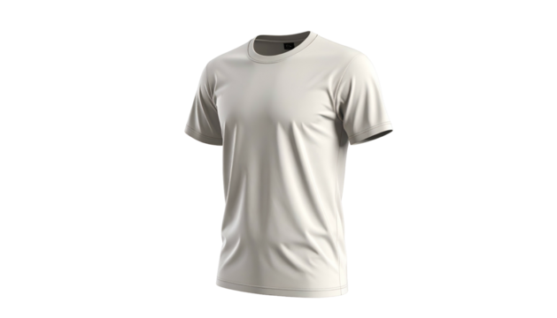 A neutral-toned, crew neck t-shirt isolated on a black background, rendered realistically