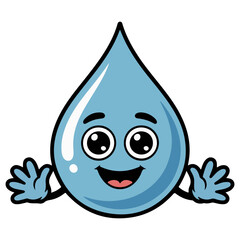 A happy water drop character with big eyes, small hands, and a cheerful smile, ready to embrace the day