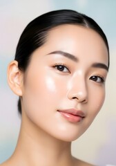 Obraz premium Young East Asian Woman Beauty Portrait with Dewy, Hydrated Skin