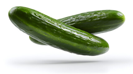 A plump cucumber elevates subtly to accentuate its smooth skin, isolated on white