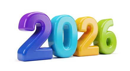 Colorful plastic numbers forming the year 2026 isolated on white
