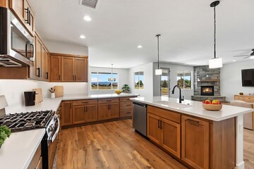stylish functional kitchen setup, spacious kitchen with central island and elegant details
