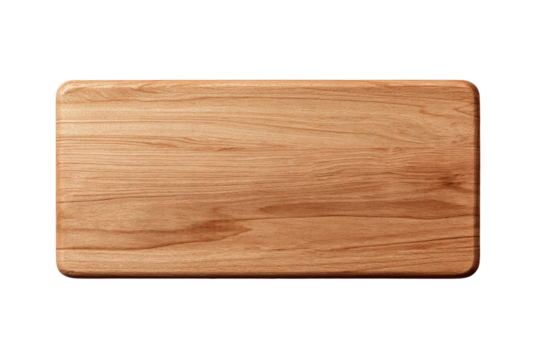 Wooden cutting board, rectangular, rounded, light brown hues