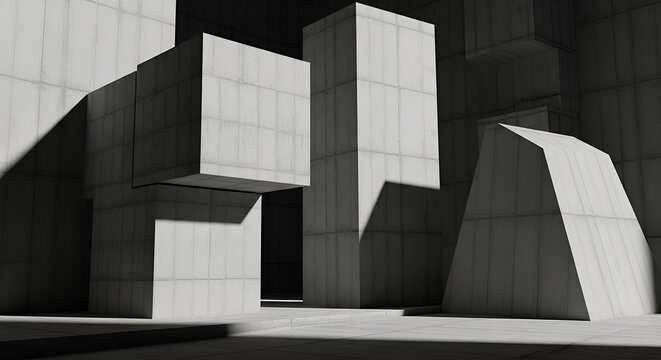 Abstract geometric shapes and shadows creating a minimalist and modern architectural art piece