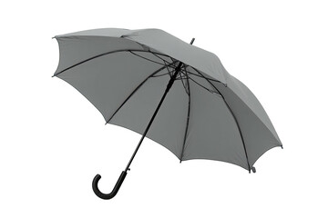 Open gray umbrella, curved handle, against black background