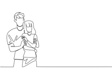Single line drawing of a loving couple holding and hugging each other celebrates National Loving Day, symbolizing affection, peace, and unity through a minimalist art concept of love and connection.
