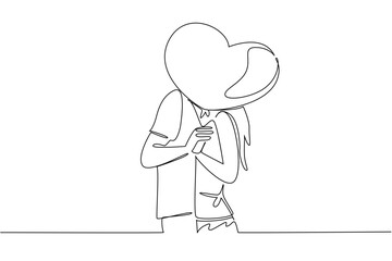 One line drawing of a couple kissing behind a heart represents National Loving Day, celebrating connection, equality, and tenderness through an expressive minimalist relationship concept artwork